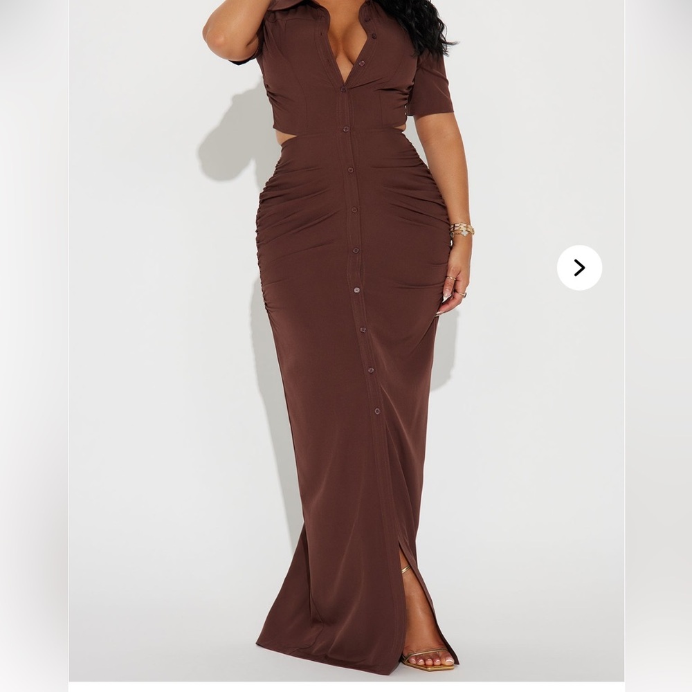 Fashion Nova Brown Sheath Dress with Plunge Neckline